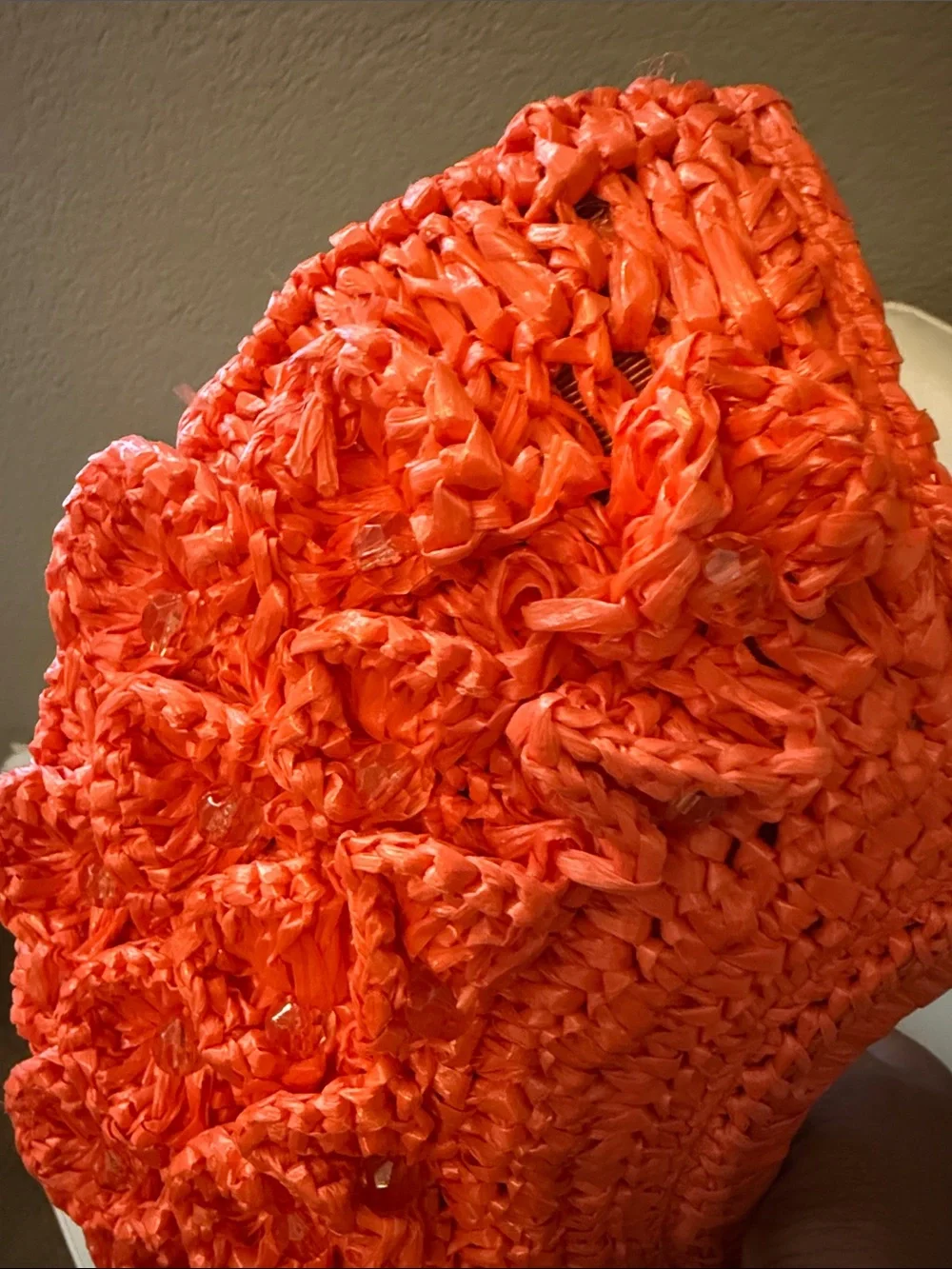 Stylish Coral Crochet Ruffle Handbag